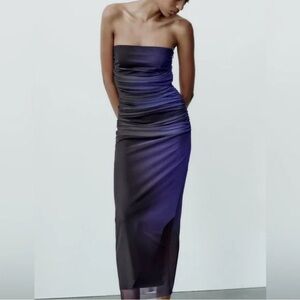 Zara Strapless Dark Purple Midi Dress